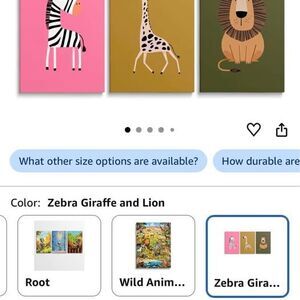 TimAsh Framed Cute Animal Wall Art, Set of 3 Cartoon Zebra Giraffe and Lion Canv